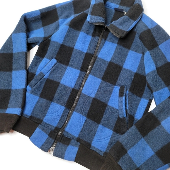 J. Blair blue and black Buffalo plaid polar fleece zip up jacket. Size small - Picture 2 of 5